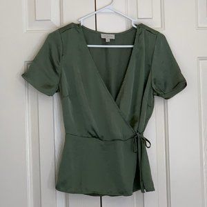 Lucky Brand Silk Olive Wrap Blouse Size XS